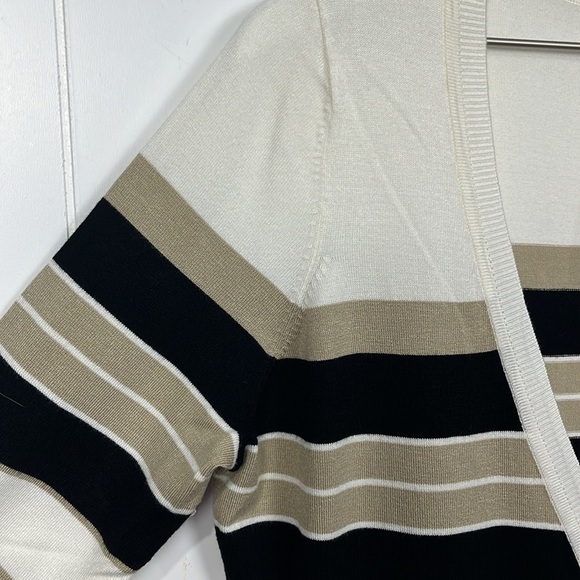 Coldwater Creek Womens Cardigan L White Tan Black 3/4 Sleeves Vneck Button Up - Picture 4 of 11